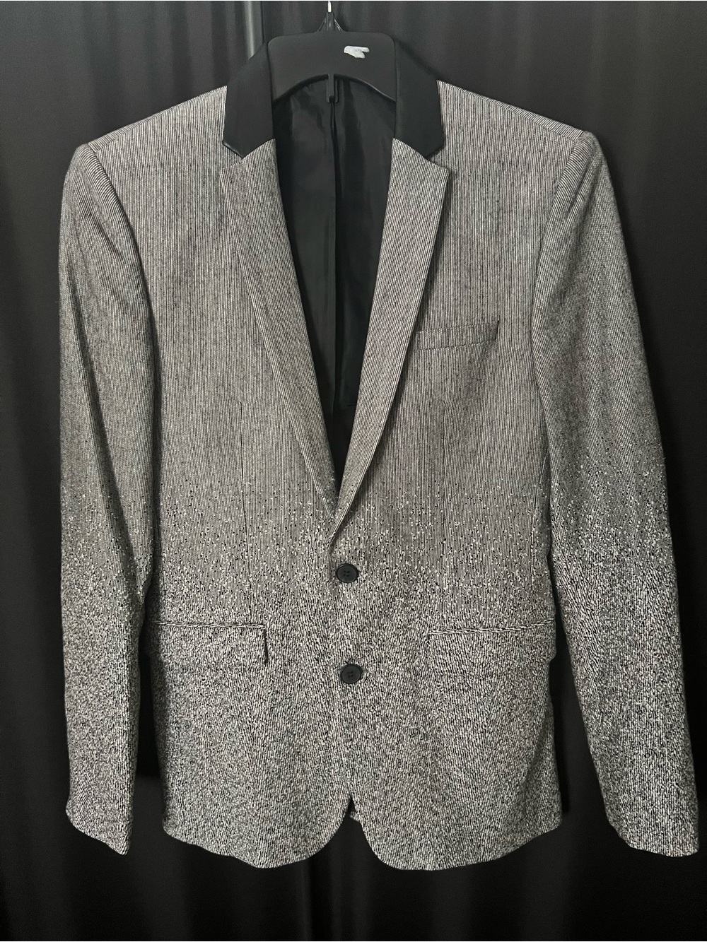 Silver Ombré Textured Men's Blazer - Modern Two-Button Jacket